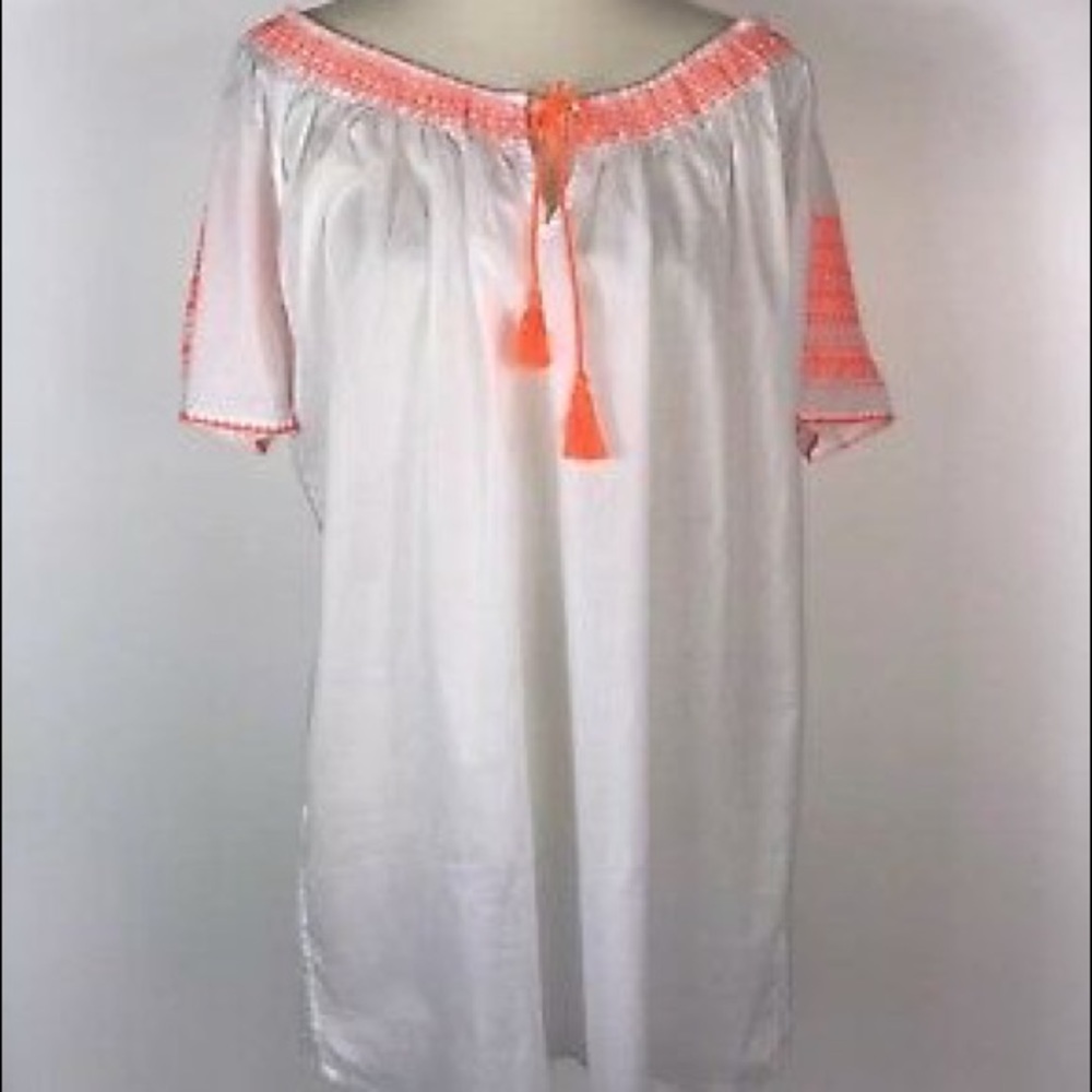 J.Crew Neon orange and white tunic cover up